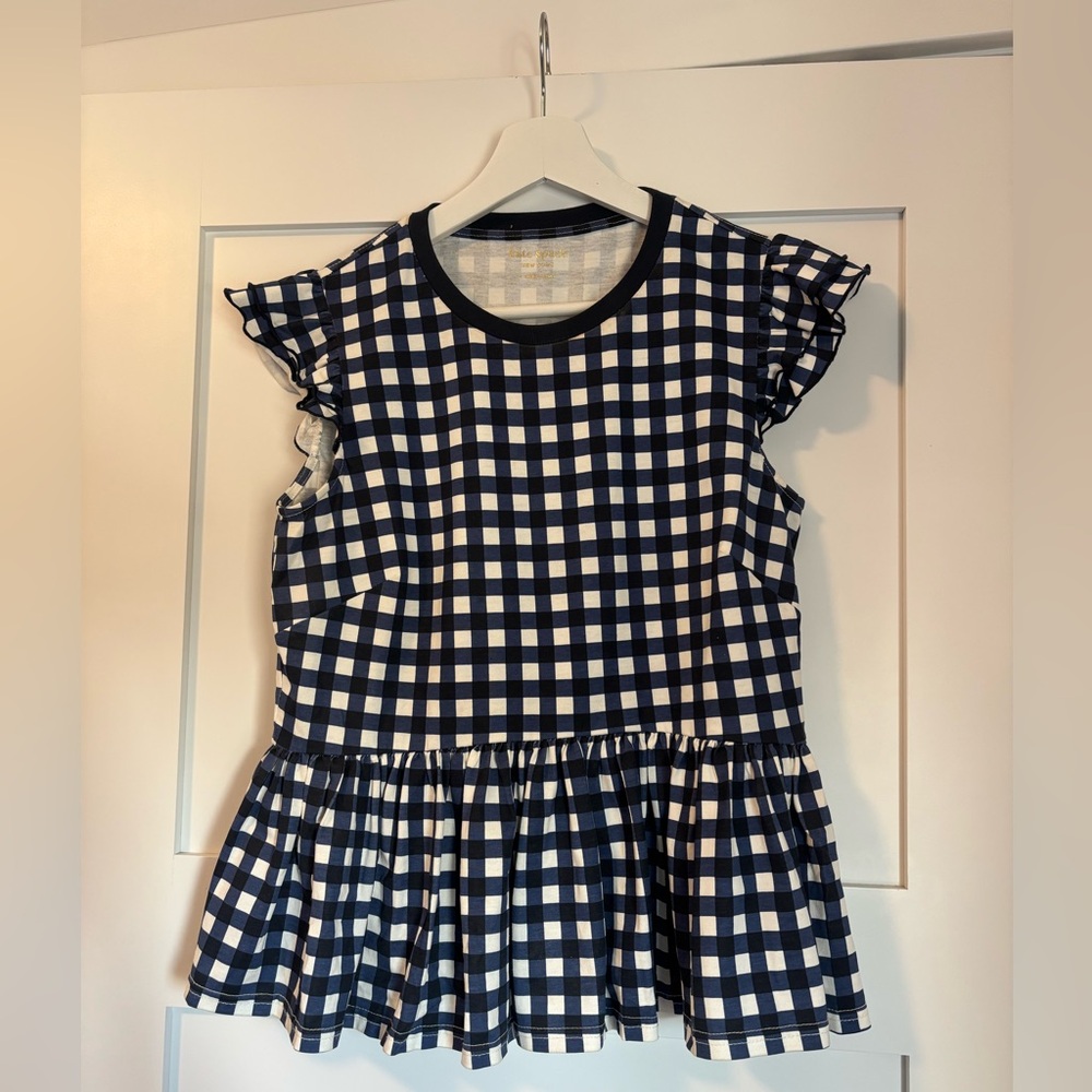 kate spade Navy and White Gingham Peplum Tank Top